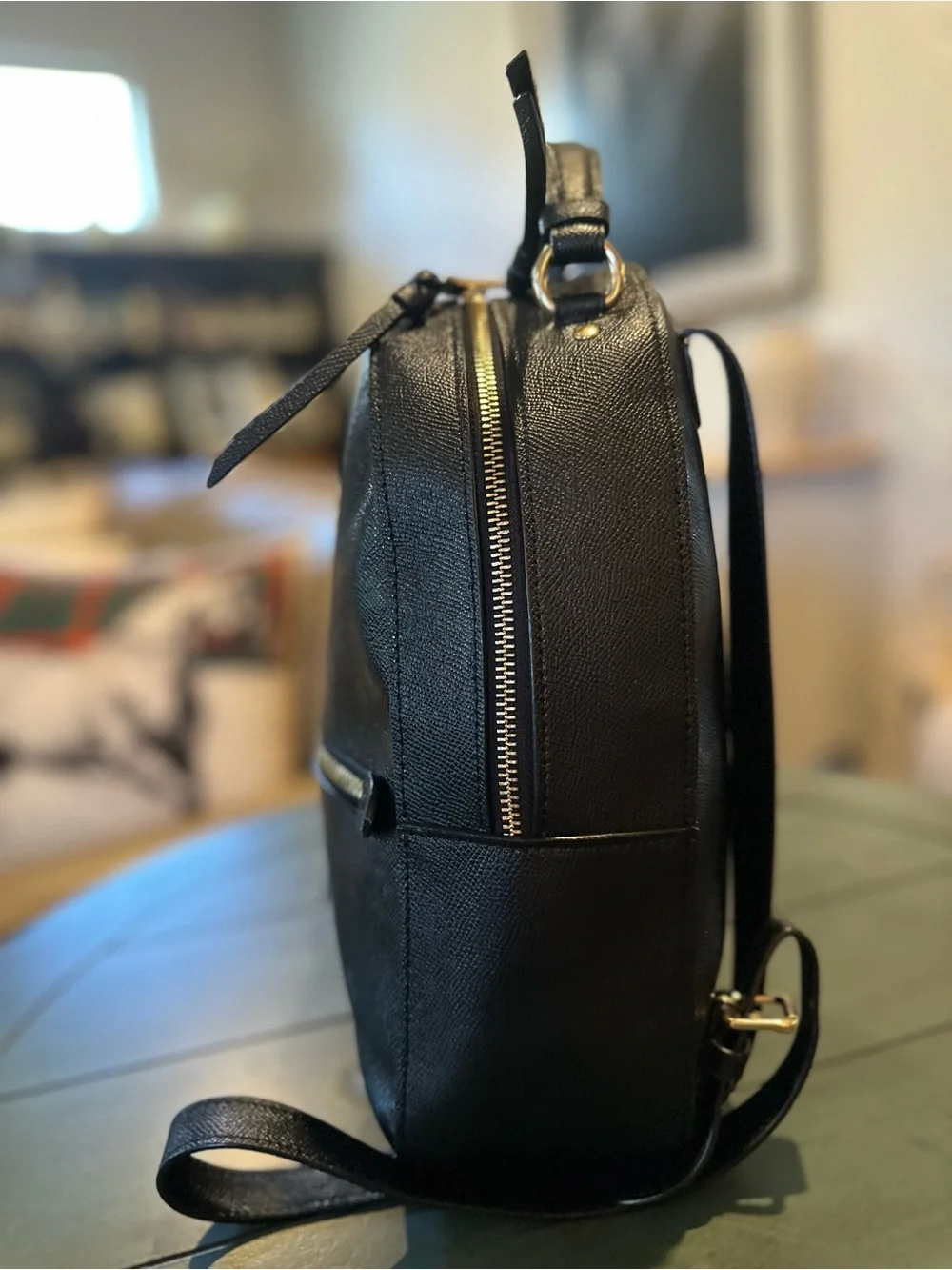 Coach Black Saffiano Leather Mini Backpack with Gold Hardware